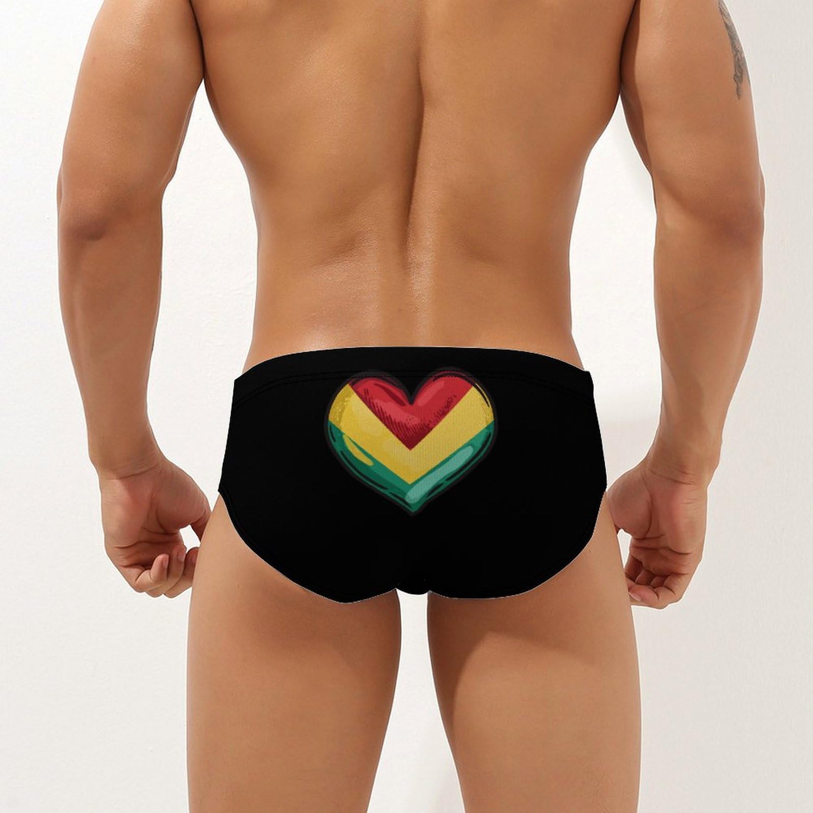 Guyanese Flag Heart Mens Swim Briefs Bikini Swimwear Print Beach Shorts Sexy Swimsuit 3XL