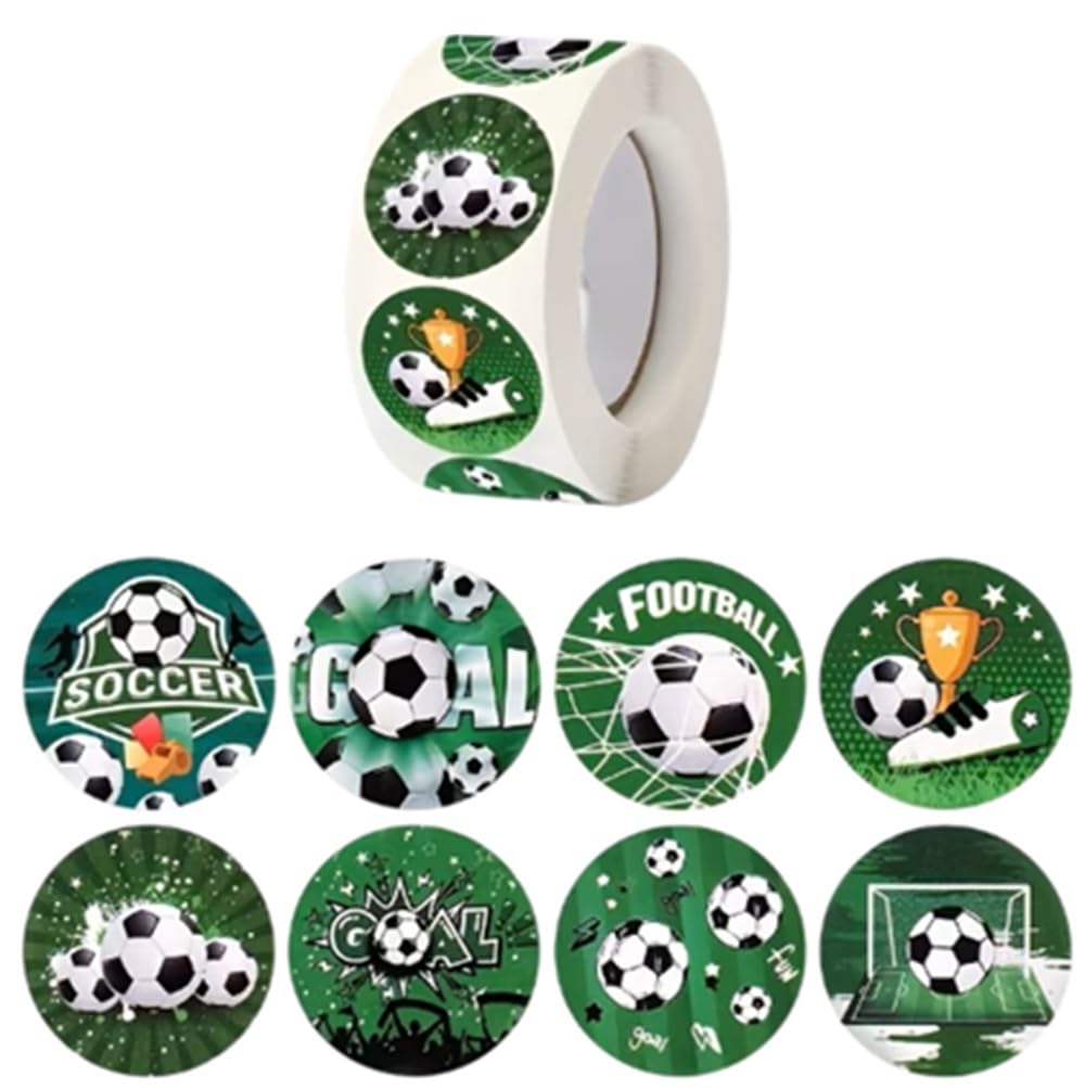 500 x Green Football Reward Stickers Labels Scrapbook Rewards Well Done Teacher Soccer Ball Goal 8 Designs (2.5cm) 25mm (500 Stickers)