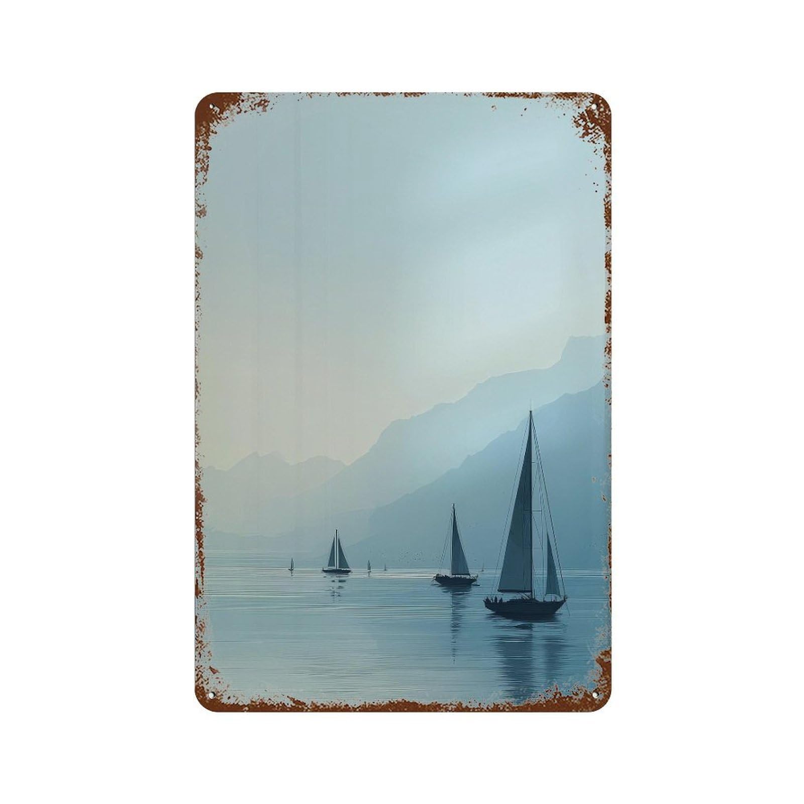 xiaoxiaoshen Sailboats On Calm Water. Minimalist Serene Wall Decor Art Metal Tin Poster Modern Home Decor Art Home Bar Shop Decorations Vintage Sign 30x20cm