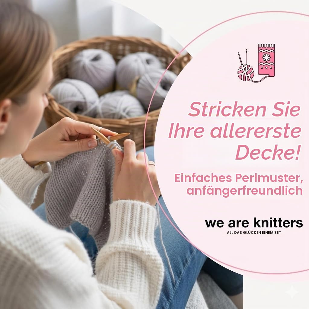 We Are Knitters Dragonfly Blanket Kit, Strickset für Anfänger mit 100% Pima Baumwolle, Komplettes DIY Strickset inkl. Nadeln & Anleitung, Baby Decke zum Selbst Stricken