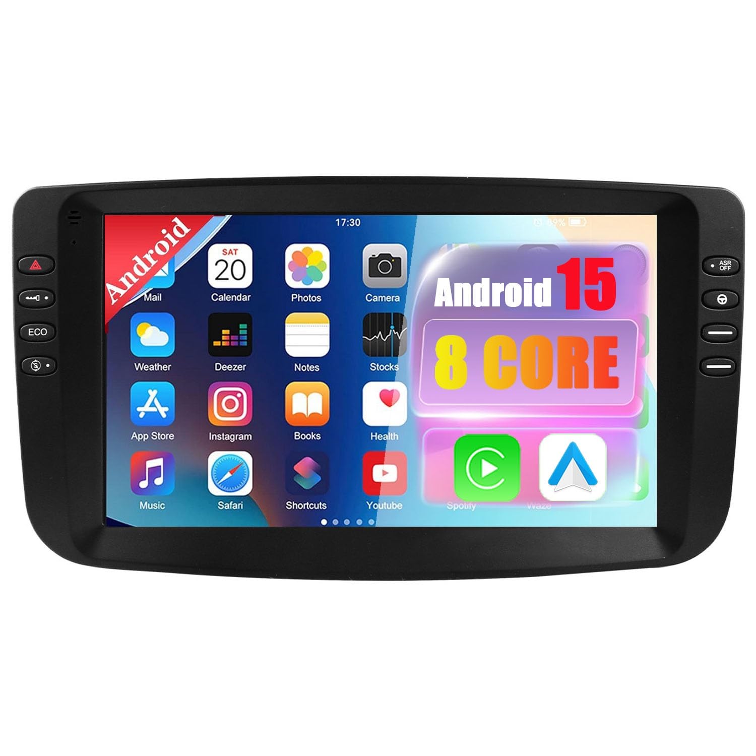 Android 15 CarPlay Android Auto Bezprzewodowe radio samochodowe do Fiata Linea Punto Evo 2012-2015, 9-calowe radio samochodowe z GPS, WiFi, Bluetooth, FM, RDS, kamera tylna (8-rdzeniowy (6