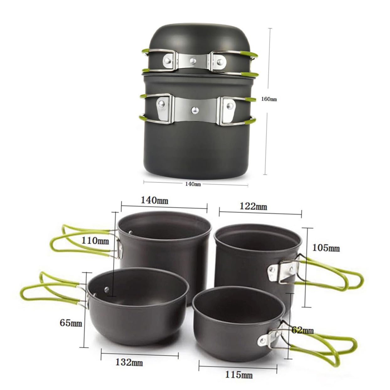 YARNOW Ensemble Cuisine de Camping Portable 4 Pièces en Alliage D'aluminium | Randonnée et Camping Extérieur, Poignée Confortable, Résistance à Chaleur et Corrosion