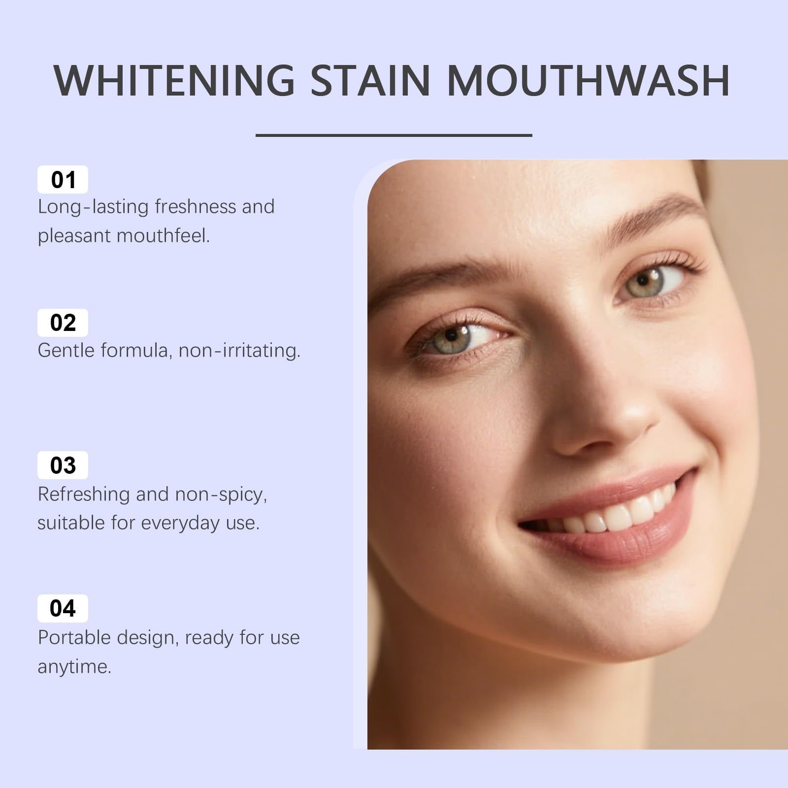 Bain de Bouche Blancheur Anti-Taches, Aide à Réduire les Taches de Surface, Haleine Fraîche, parfum frais et durable, rince-bouche pour des dents plus blanches aux huiles essentielles (2Pc)