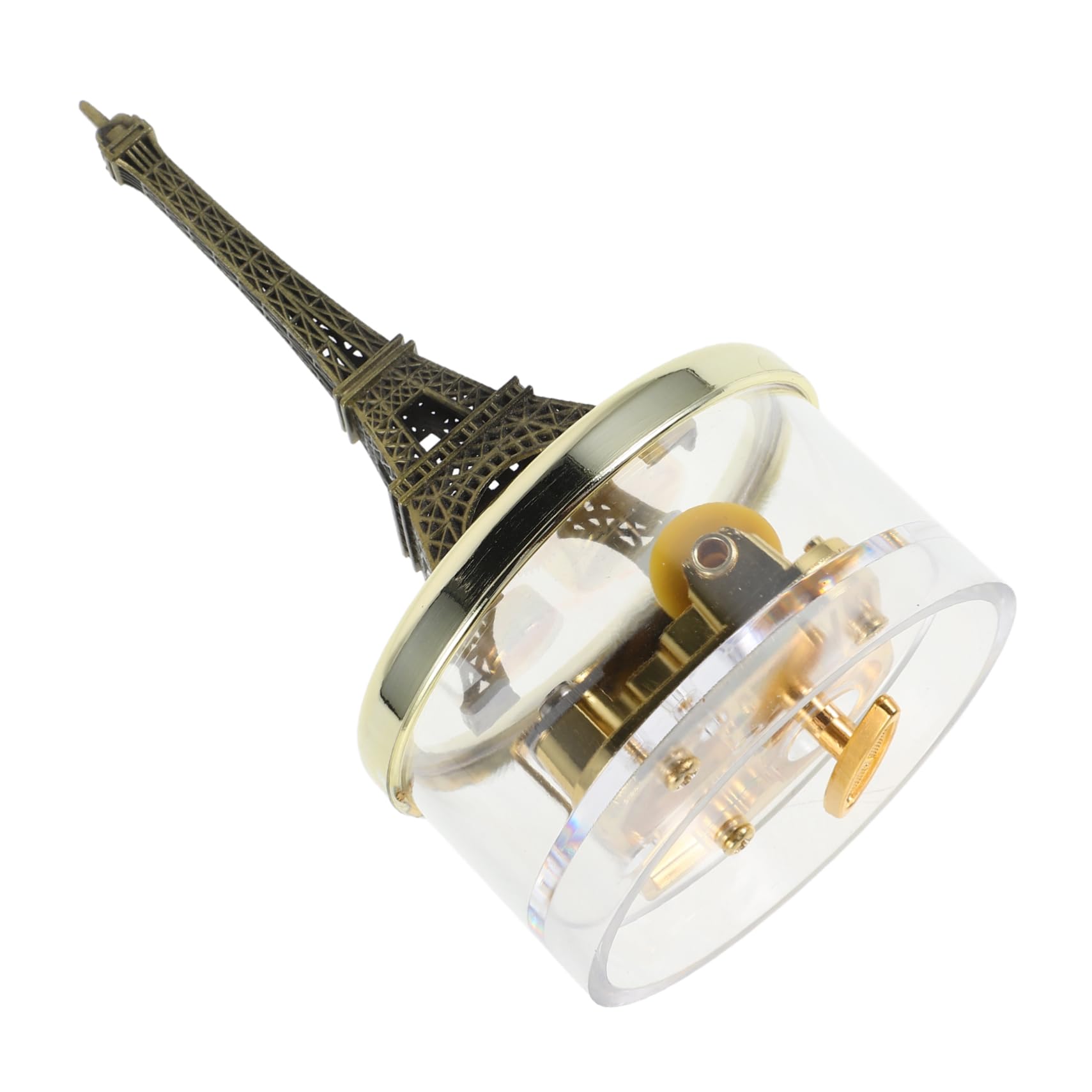 Caja musical de Torre Eiffel vintage hecha en metal resistente con mecanismo de cuerda manual