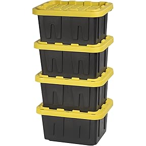 4 Pack of Large 17 Gallon Plastic Storage Bin Tote Organizing Container with Secure Latching Lids, Stackable, Extra Strength Clear with Built in Handle - Black and Yellow