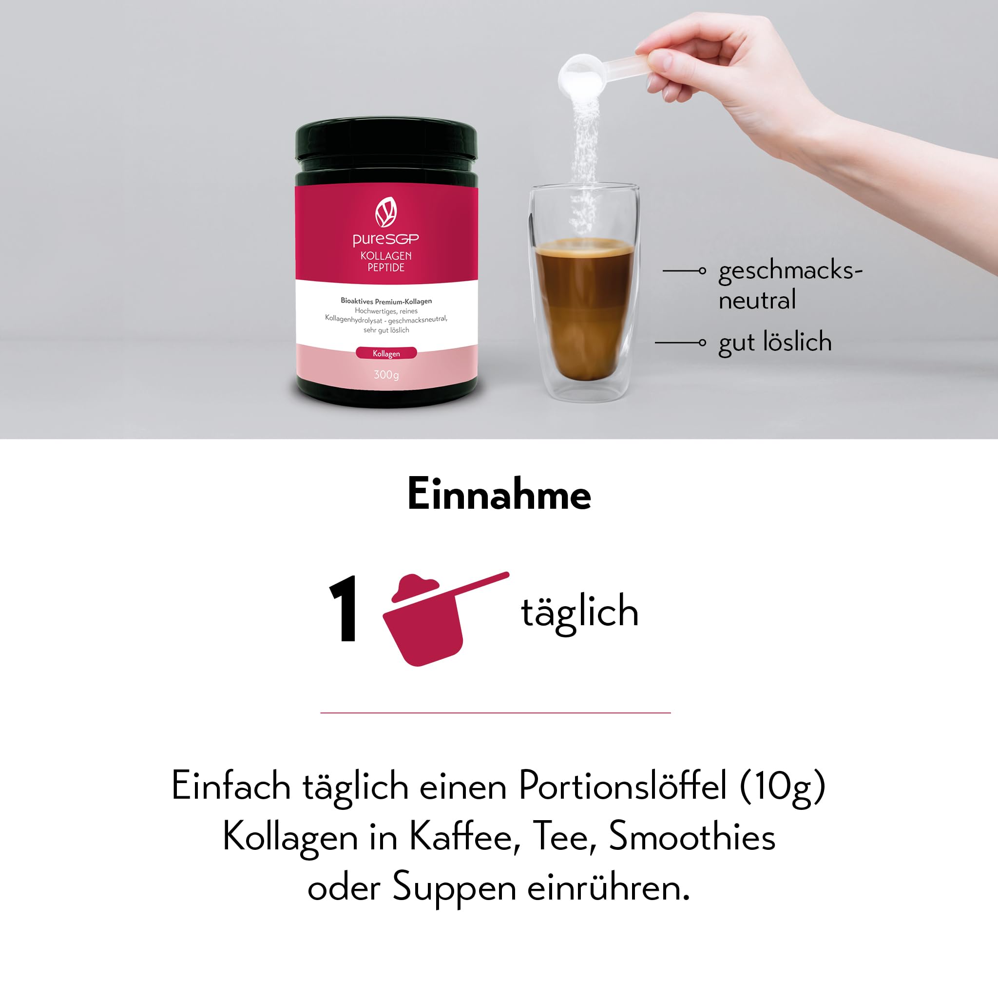 PureSGP® Collagen [3 X 300g]: Pure Collagen In Pharmacy Quality Bioaktive Premium-Peptide Aus Hochwertigem Kollagenhydrolysat. Mit Vitamin C & Biotin - Geschmacksneutral - Sehr Gut Löslich. product thumbnail 8