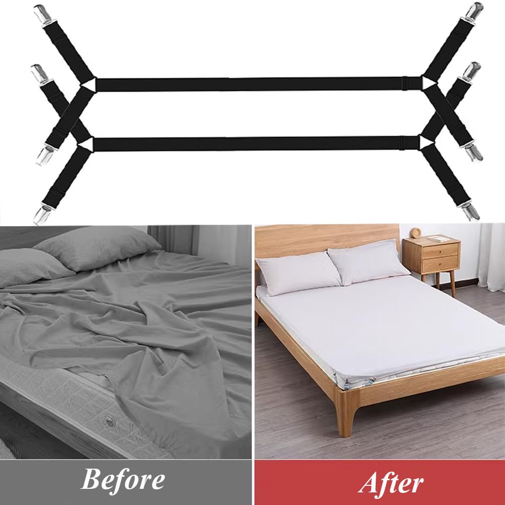 2 Pcs Heavy Duty Fitted Bed Sheet Straps,Adjustable Bed Sheet Clips for Bedding , Strong Sheet Clips for Corners Keep Sheets Firm & Tight - Image 2