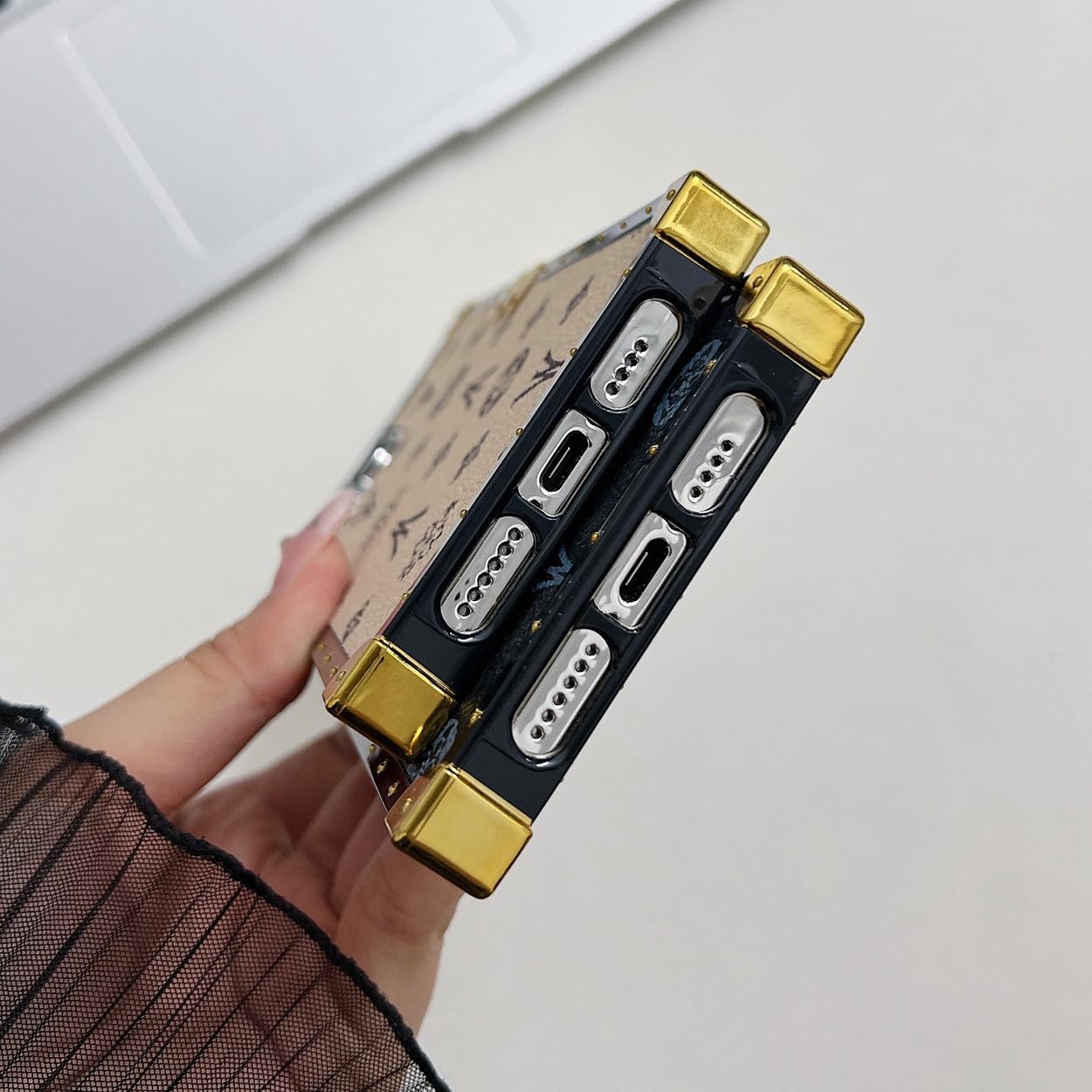 Compatible with iPhone 15 Pro Max Case Luxury Designer for Women Girls,Rectangle Edge PU Leather + Soft TPU Anti Drop Camera Protective Cover for 15 Pro Max - 6.7 inch (Brown) - Image 6