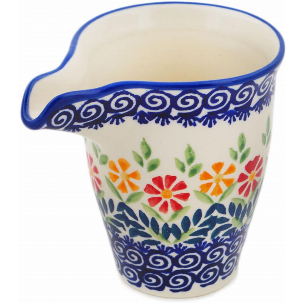 Authentic Polish Pottery Creamer in Wave Of Flowers Design Handmade in Boles?awiec Poland + Certificate of Authenticity