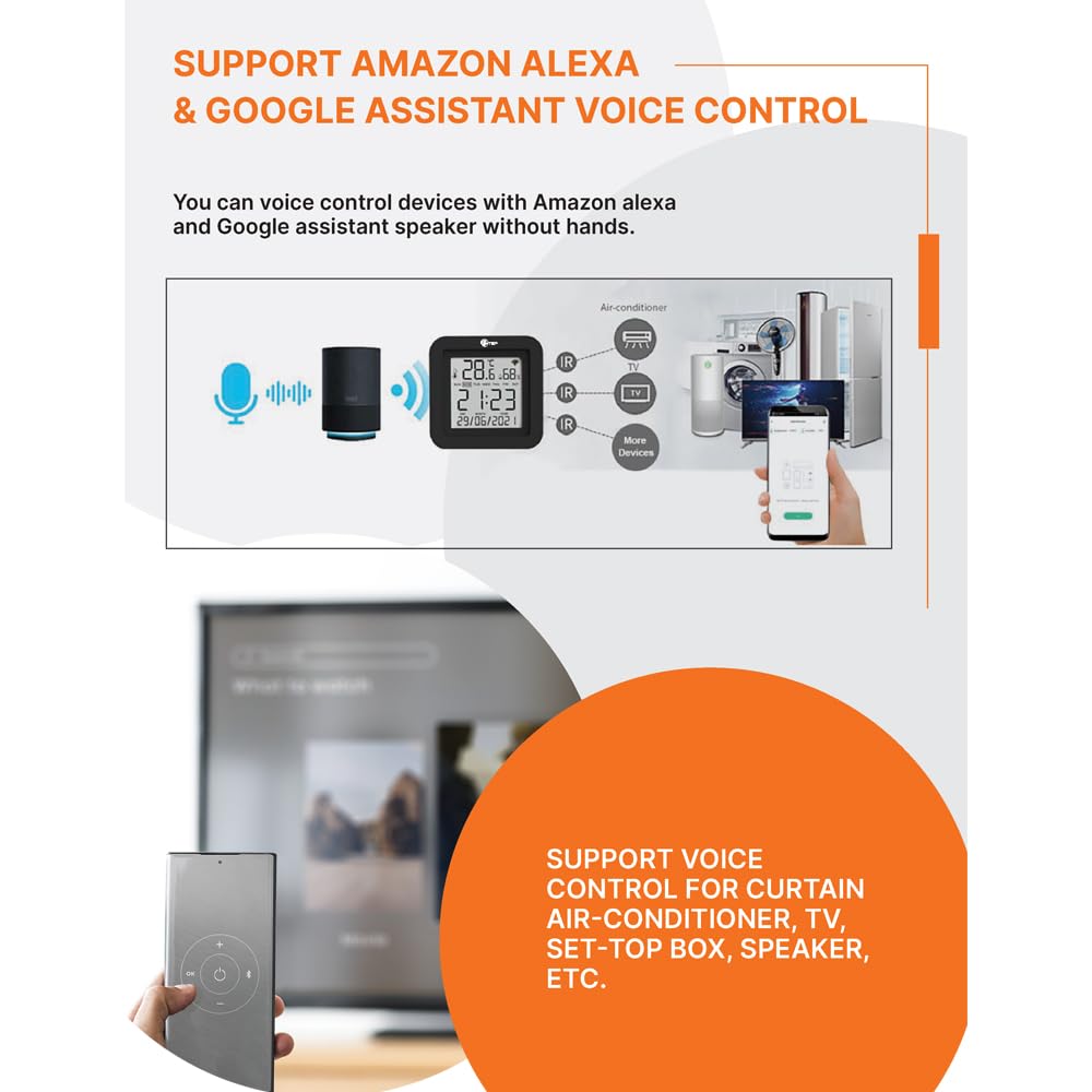 TEP SMART LIFE - SMART REMOTE T&H SENSOR + IR CONTROL - LCD - 65X65X17MM - BLACK (Alexa support) - iOS & Android App - Image 5 thumbnail