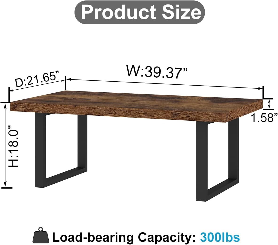 ibf rustic coffee table, industrial simple wooden living room table, modern minimalist farmhouse rectangle center table, wood and metal vintage tea coffee table for home bedroom, rustic brown, 39 inch rustic brown 39 inch