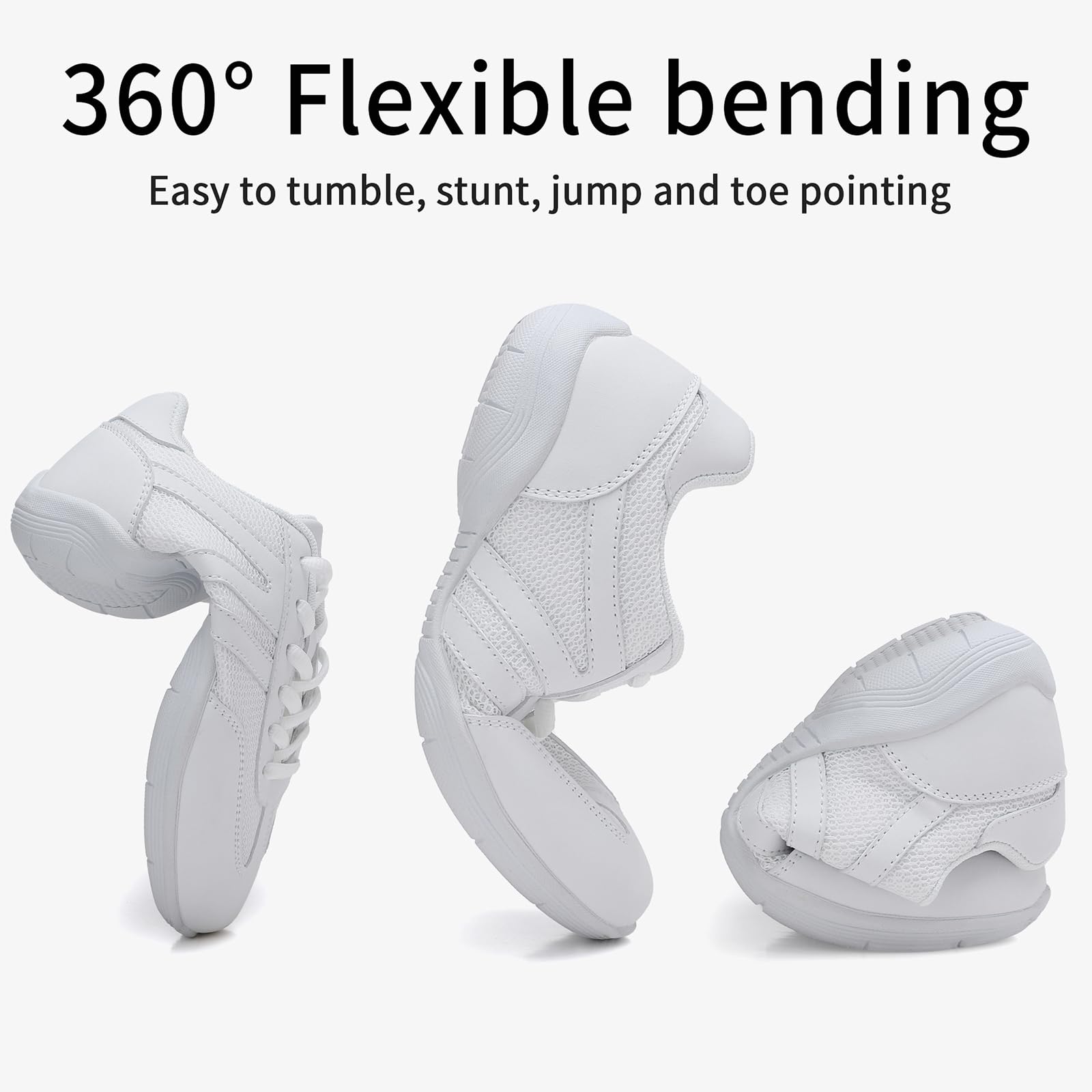 Zapatos de animadora blancos para niñas, ligeros, transpirables, antideslizantes, para gimnasia, baile, competición, entrenamiento