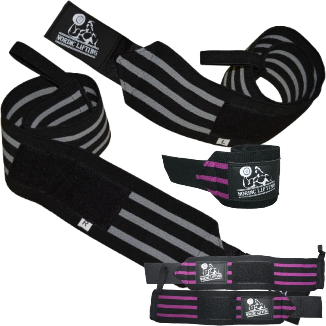 Nordic Lifting Super Heavy Duty Wrist Wraps - Black Grey Bundle with Wrist Wraps 1p - Purple