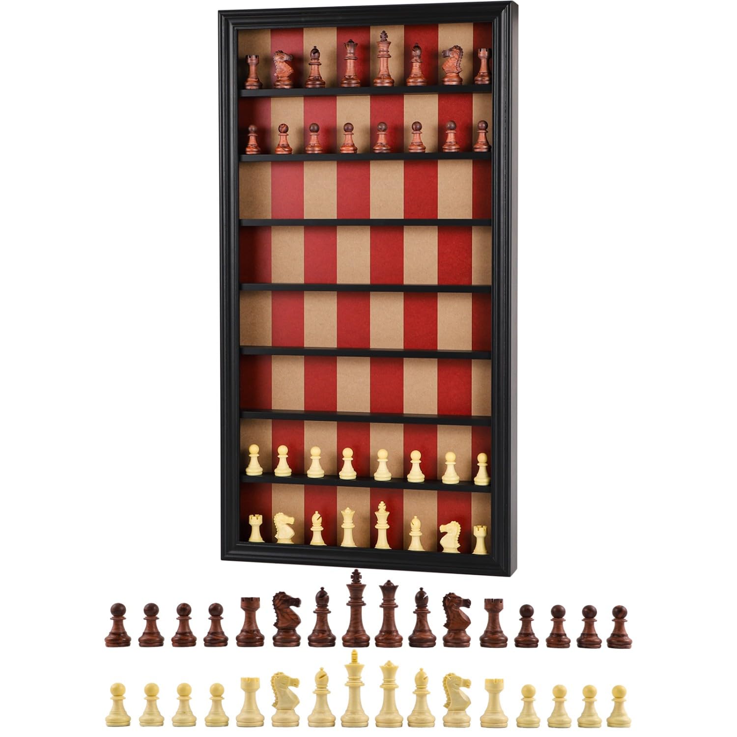 Dreamplay Gifts Wall Mount Chess Board Wall Mounted Wooden Chess Board Giant Chess Set Vertical Hanging Display Case Family Playing Field Art Decoration for Home (Black)