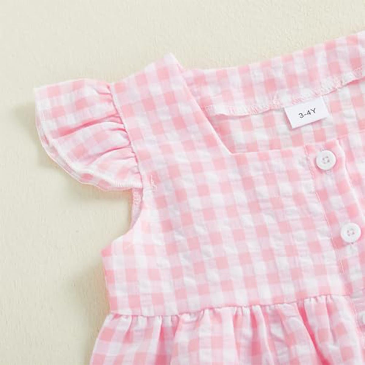Conjunto Verano para Niñas Pequeñas Color Liso/Cuadros Sin Mangas Con Volantes Camisetas y Pantalones Anchos de Lino Ropa Infantil de Primavera - 5