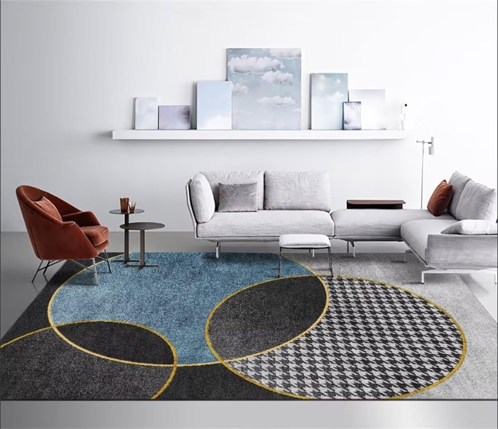 Tapis de couloir gris-bleu 50x70cm moelleux au motif géométrique