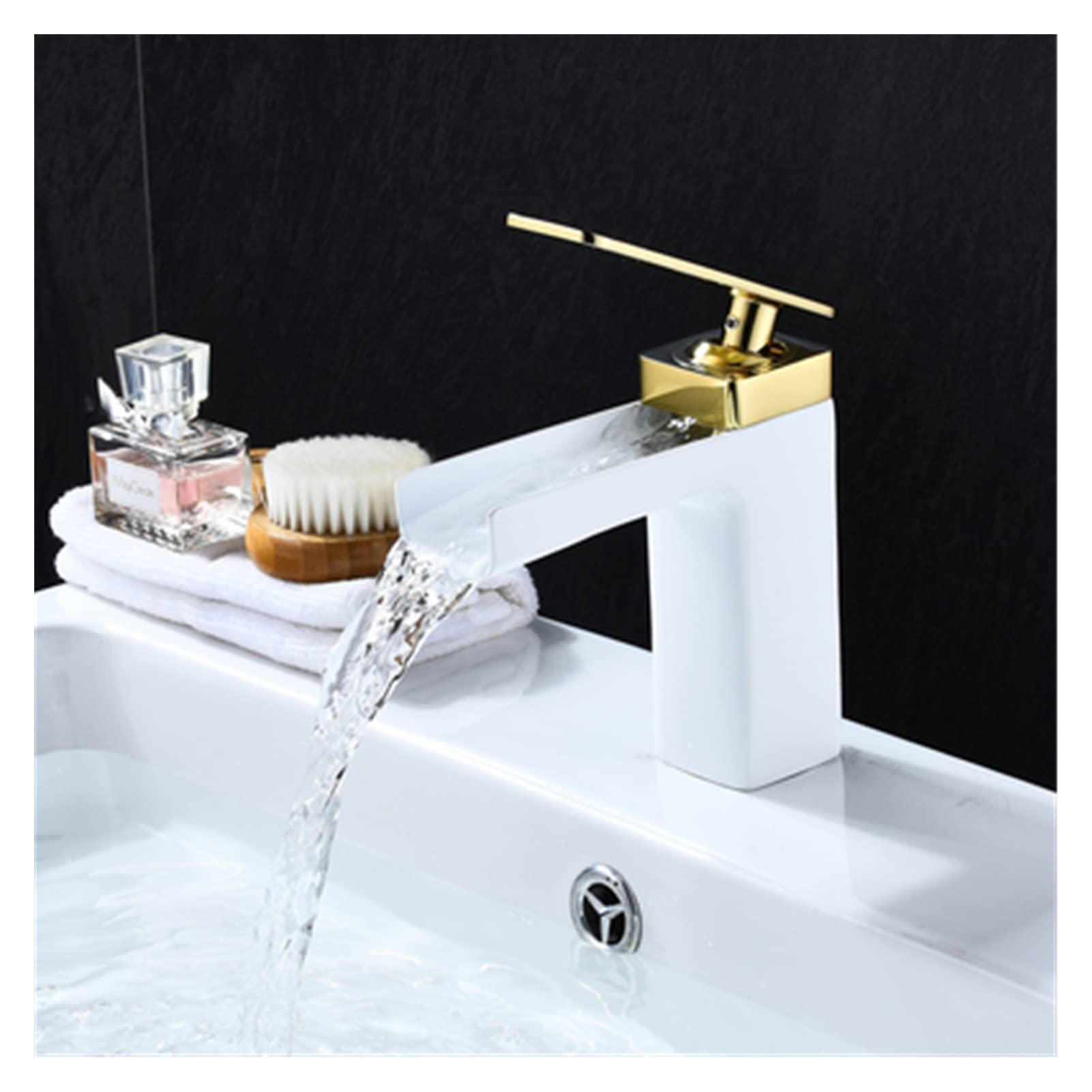Cudtapi White Gold Short Bathroom Faucet Black Gold Basin Faucet Bathroom Mixer Tap White Hot Cold Waterfall(White Gold Short)