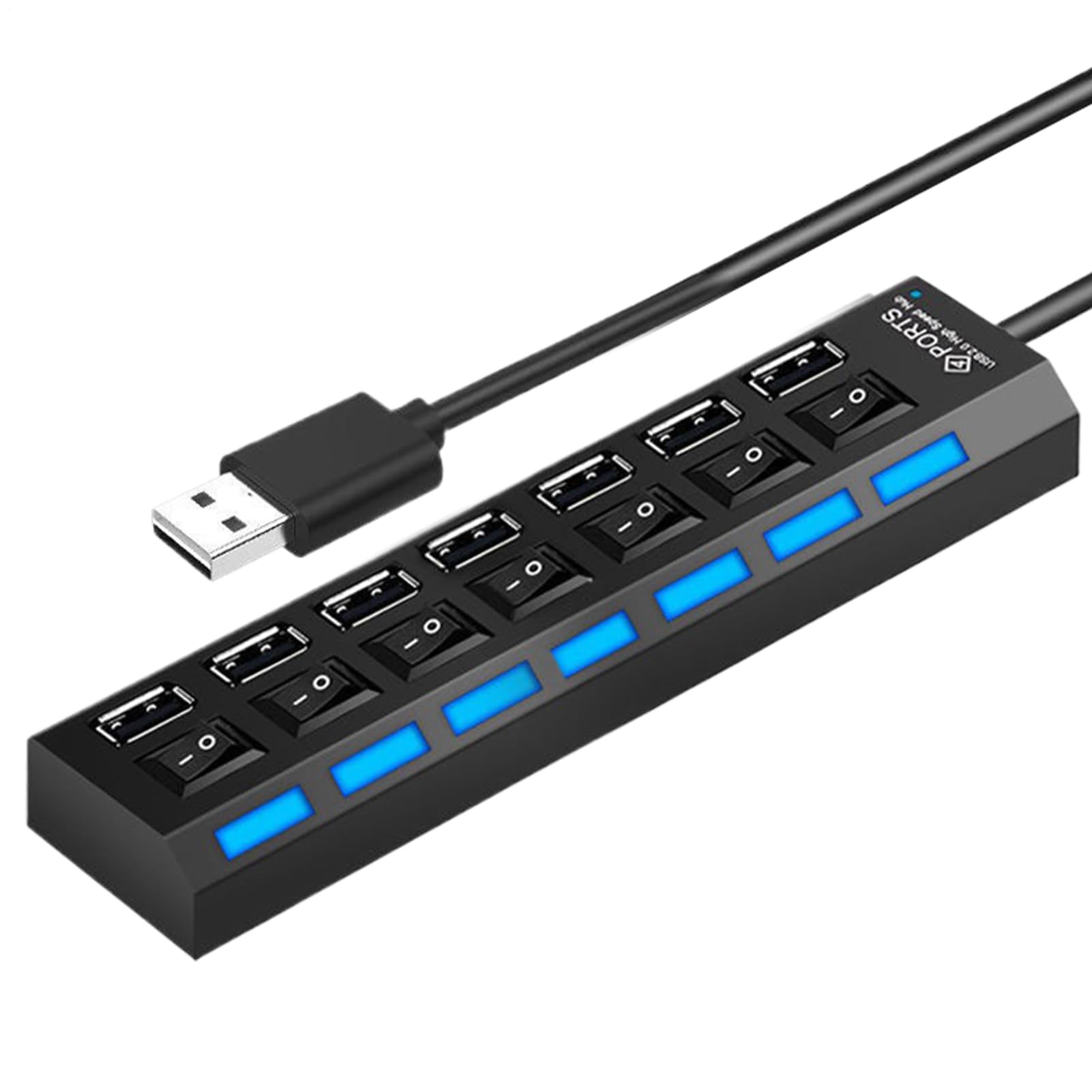 USB C HUB | Transferencia de Datos multiport de 4 Puertos, 7 Puertos | Multipurpose 3.0 USB Hub con botón Individual y Base Antideslizante para Trabajo Remoto Edición de Video Descripción