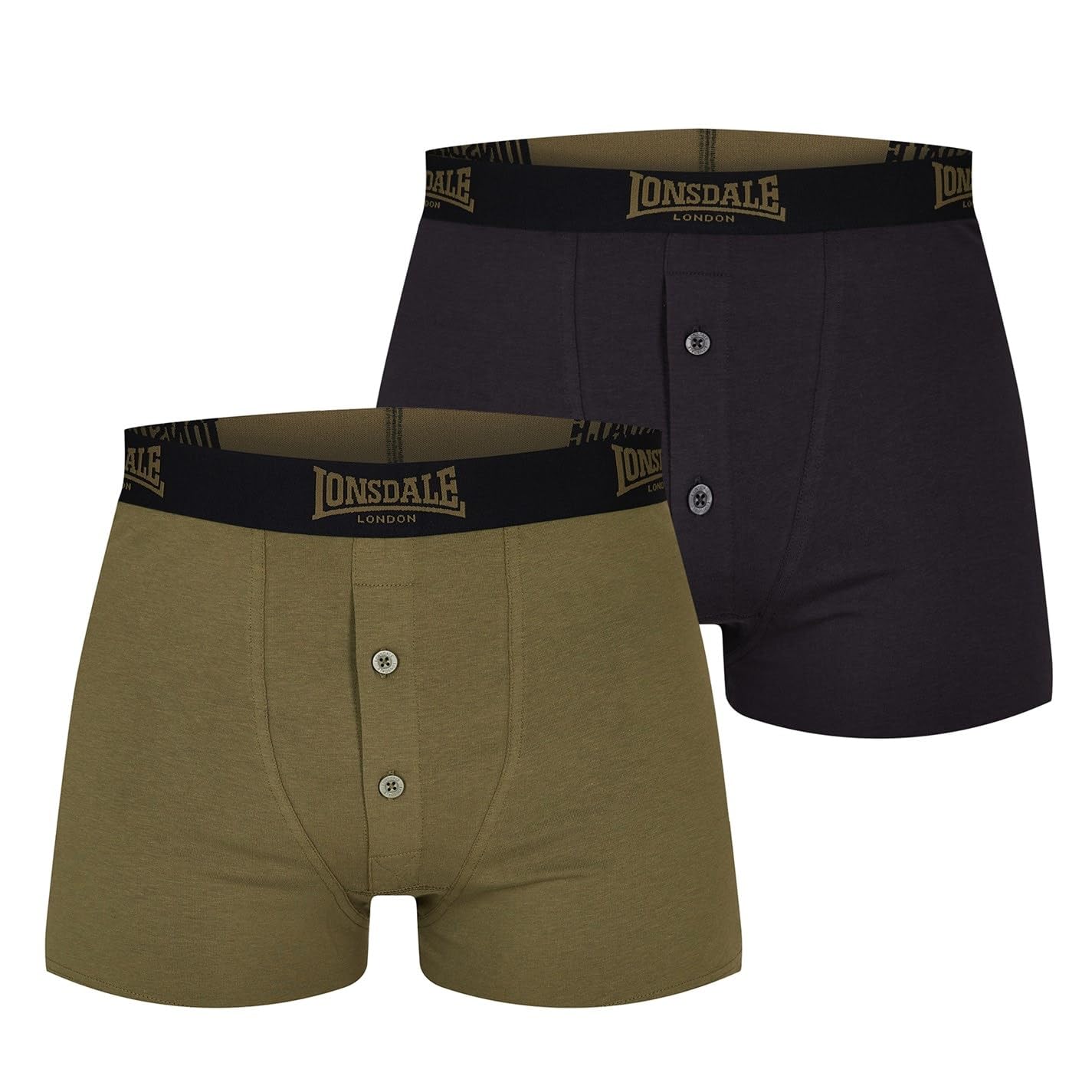 Lonsdale Mens 2 Pack Boxers Khaki/Black New XXL