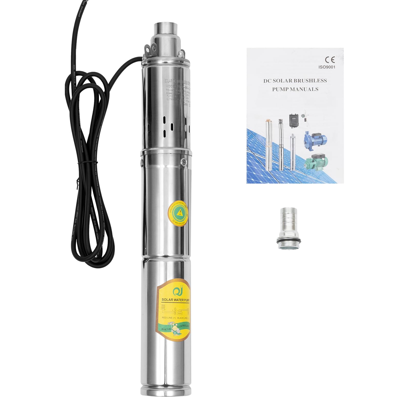 ROMYIX 24V 370W Solar Water Pump Deep Well Solar Submersible Pump 65m (Rated Flow Rate: 2m³/h/528gal/ h, Max Dive Depths: 40m/131.23ft, Ø 2.12cm/0.83inch)