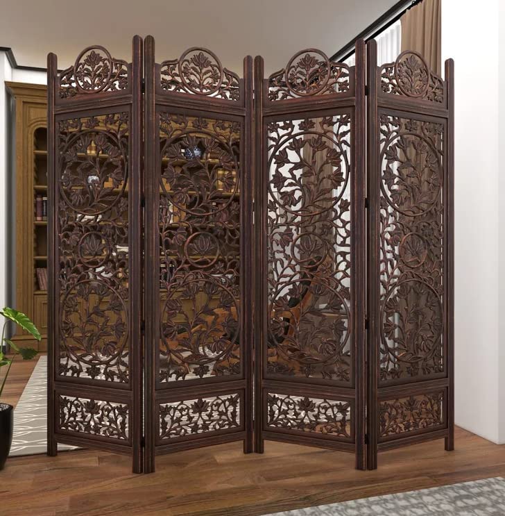 WoodCraftia Wooden Room Divider Partition - Foldable Wood Screen Separator for Living Room, Bedroom, Office, Restaurant || Lotus Design (4 Panel, Brown) (B0CZRWJY2S) Amazon Price History, Amazon Price Tracker