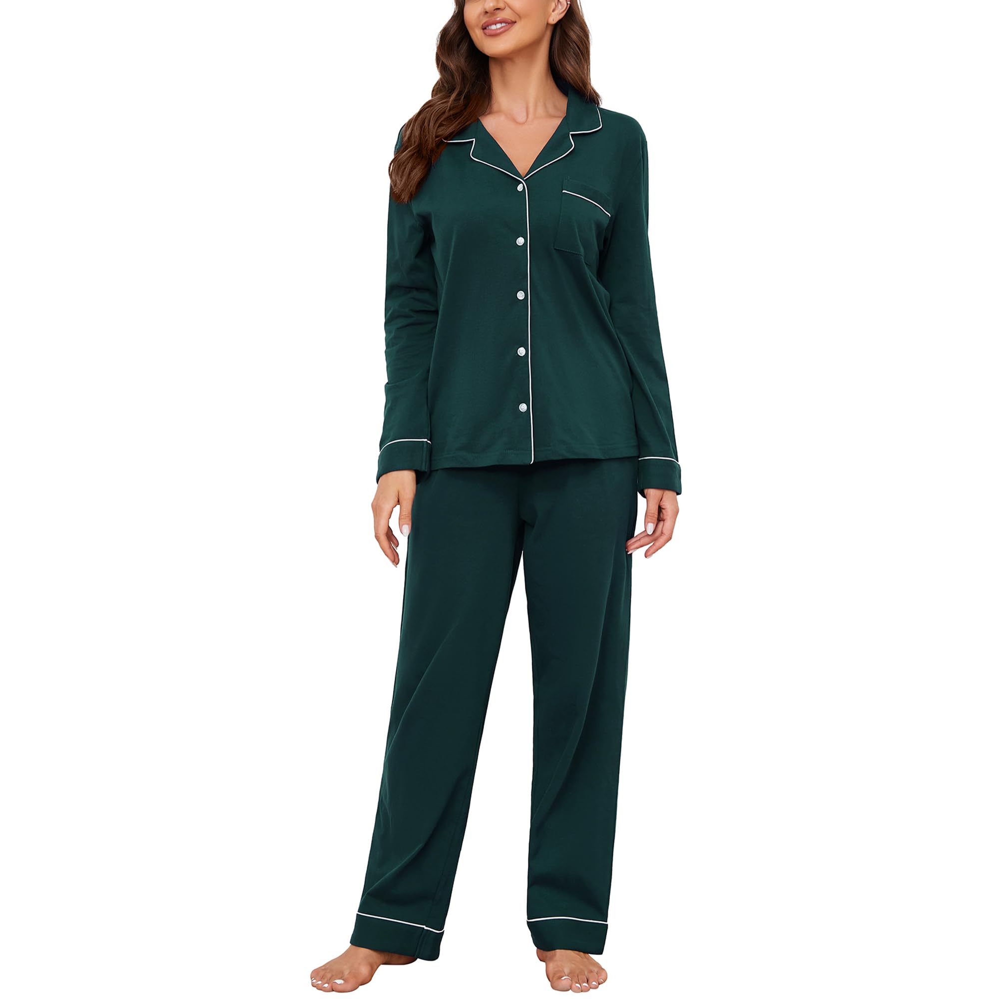 U2SKIIN Schlafanzug Damen lang 100% Baumwolle, Pyjama Damen weiche Pyjamas Set leichte Nachtwäsche Schlafanzüge für Frauen Zweiteiler Pyjama Set