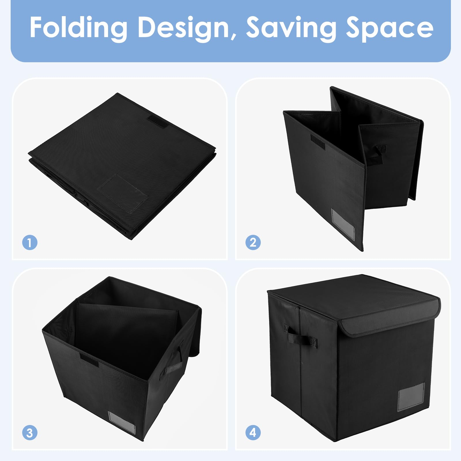 Lot de 4 Boîte de Rangement pour Disques Vinyles, Oxford Tuch Klappbar Boîtes de Rangement Pliables, 13 Zoll Schallplatten Box mit Deckel und Griffen für Wertvolles Album Collectionner