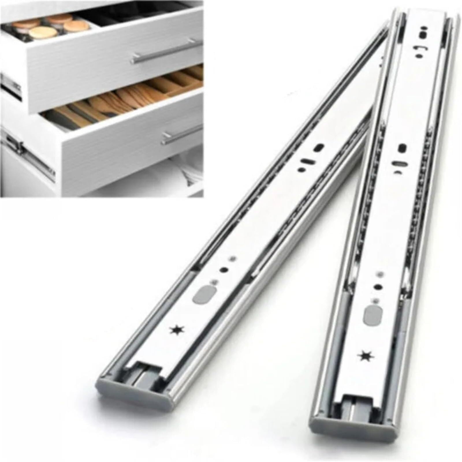 Drawer Runners 2Pcs Stainless Steel Drawer Runners Heavy Duty Soft Close Draw Slideway Ball Bearing 30cm-50cm Slide Rail Storage Cabinet(450mm-18inch)