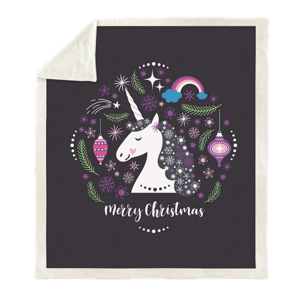 Couverture Sherpa licorne 150x200 cm plaid peluche doux pour lit et canapé