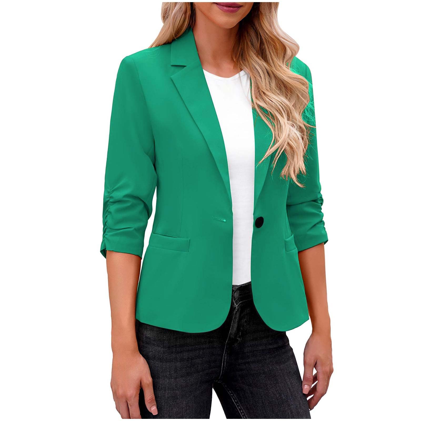 Business Casual Outfits for Women Trendy 3 4 Sleeve Blazers Solid Color Suit Jackets Work Office Clothing