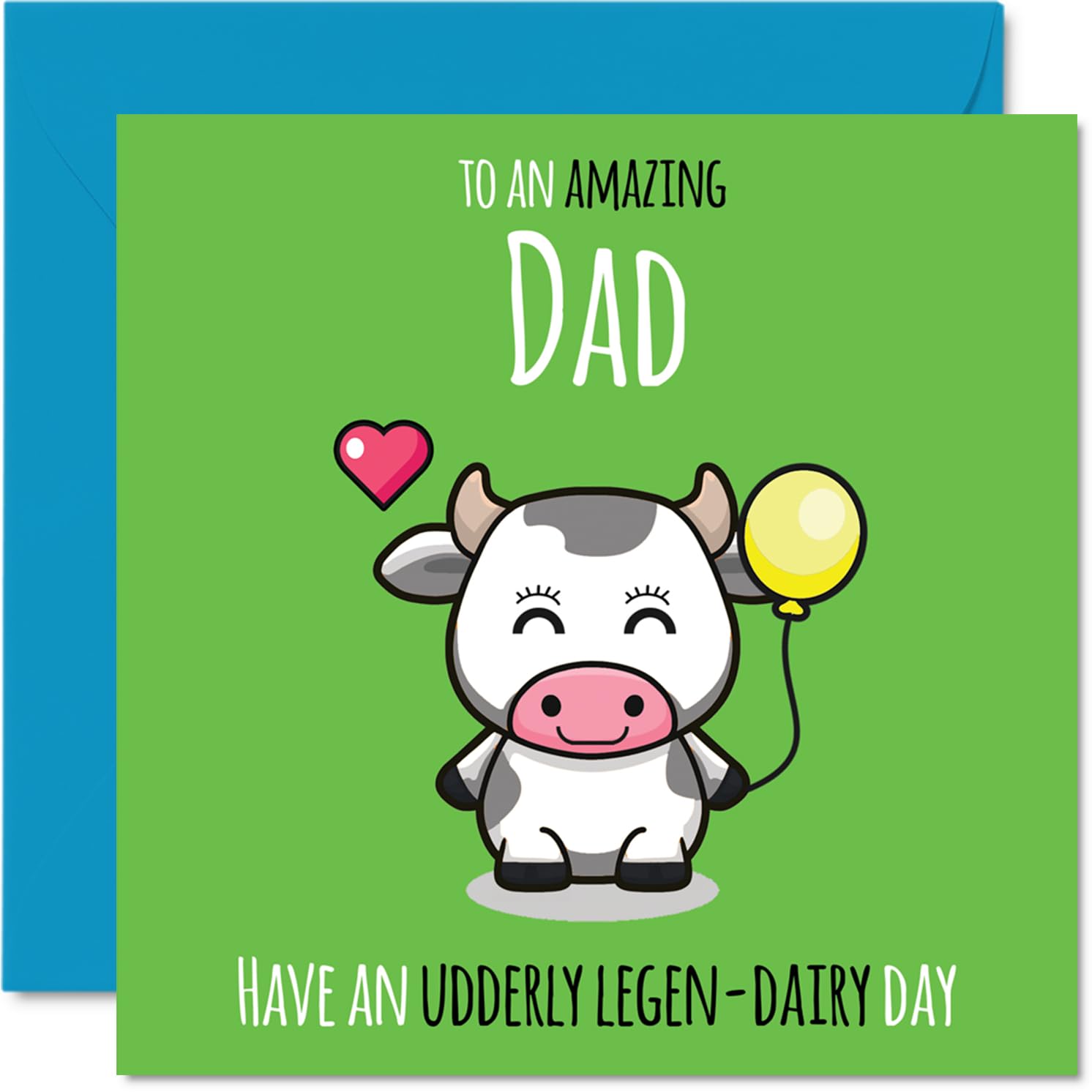 Dad Birthday Card - Udderly Legen-Dairy - Happy Birthday Card for Dad from Son Daughter, 145mm cute cow Bday Greeting Cards