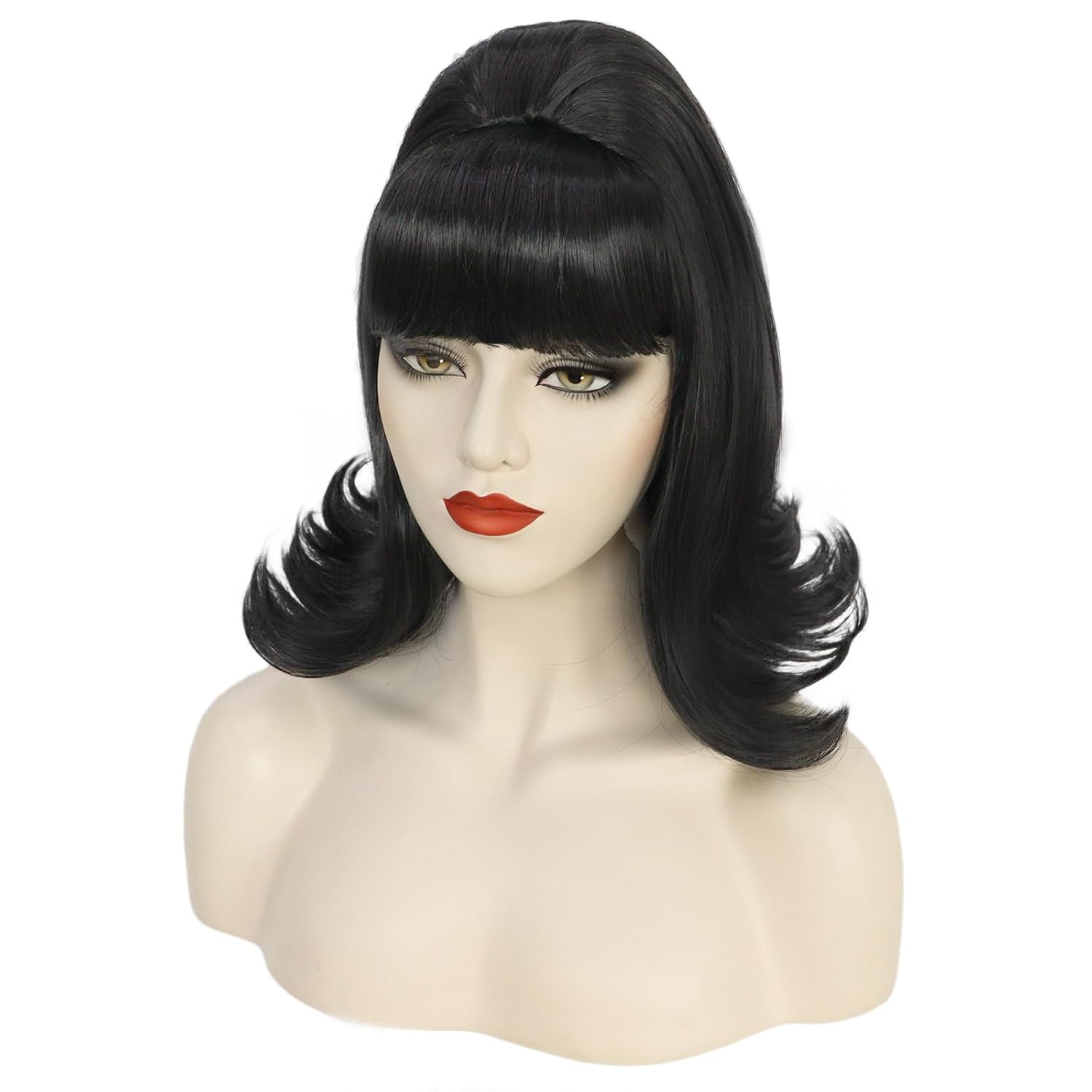 Black Flip Wig Women 60s Wig Short Black Beehive Synthetic Hair for Vintage 50s Halloween Party Costume - Image 3