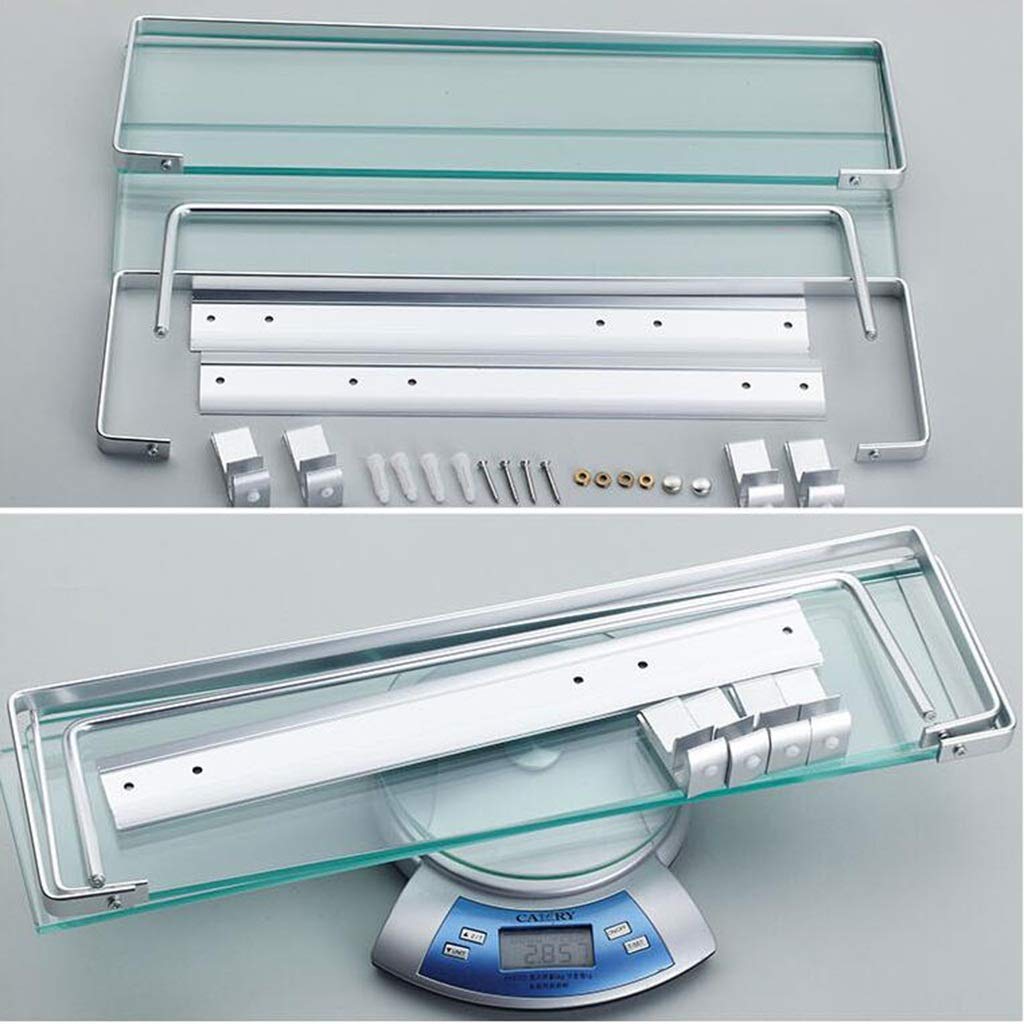 Estantes de baño de 2 Niveles Cesta de baño Estante de Almacenamiento Vidrio Templado Grueso Aluminio Montado en la Pared Estante de Almacenamiento de Cocina Estante de baño de Vidrio (Colo