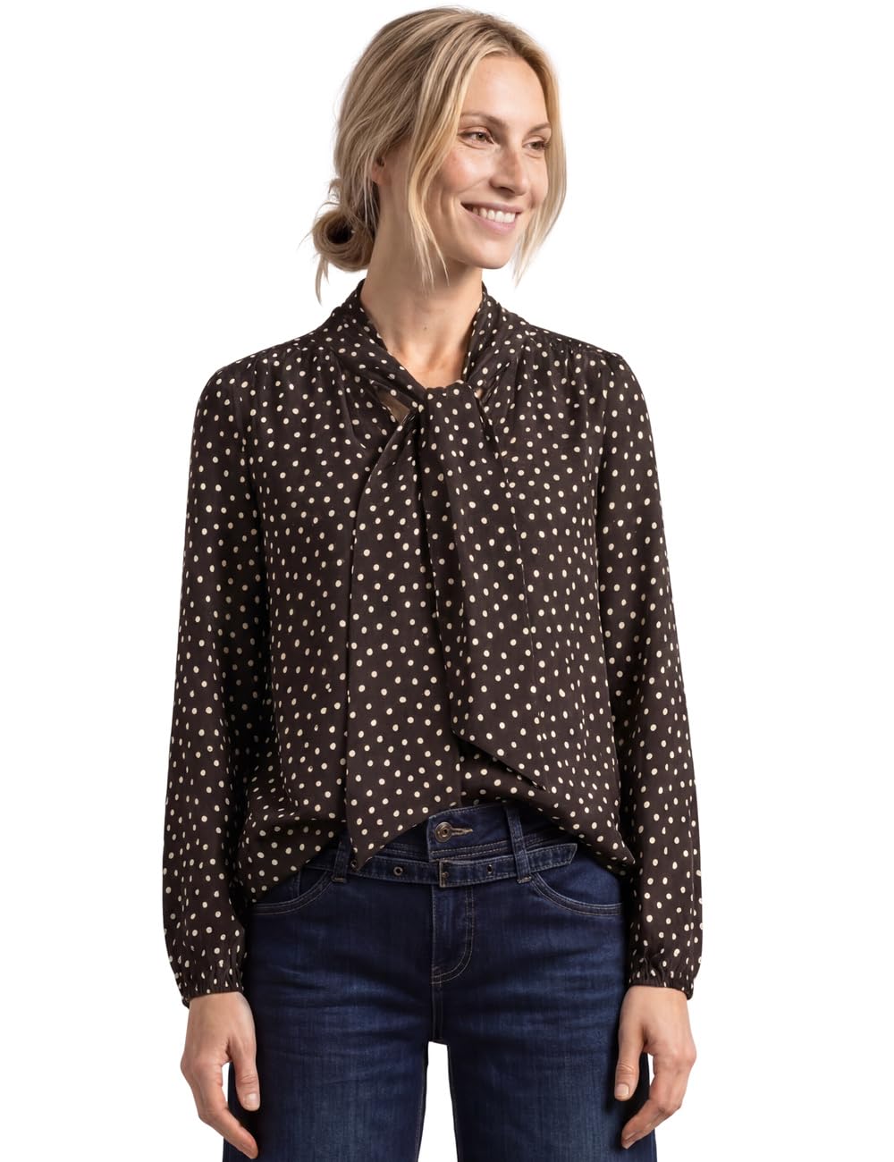 Street One Long Sleeve Blouse with Bow Detail Black Coffee 40