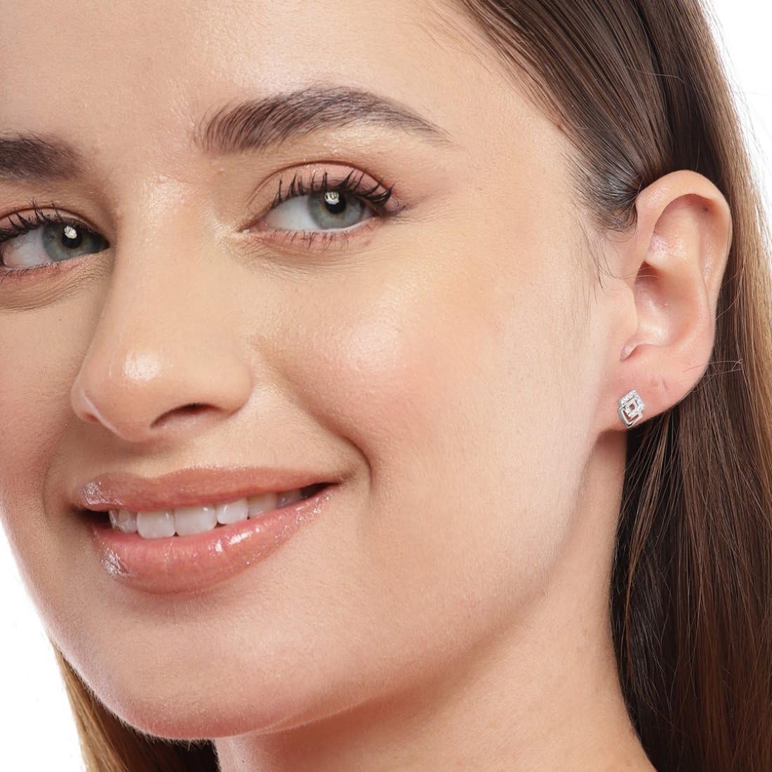925 Silver CZ Rhodium Stud Earrings