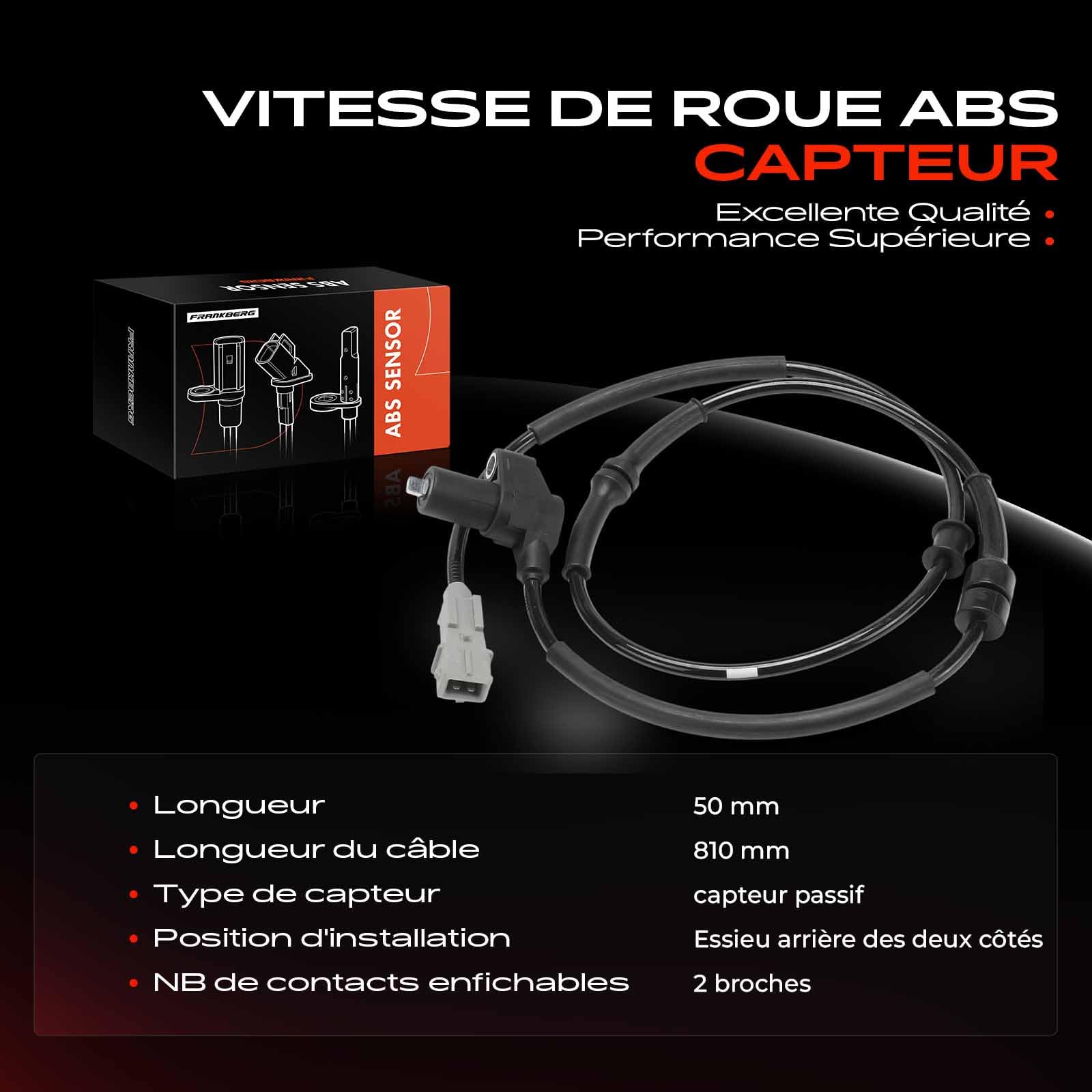 Frankberg Capteur ABS 2-Pôles Compatible avec Xsara Picasso N68 Xsara N1 Xsara Coupé N0 Xsara Break N2 Remplacer# 454578
