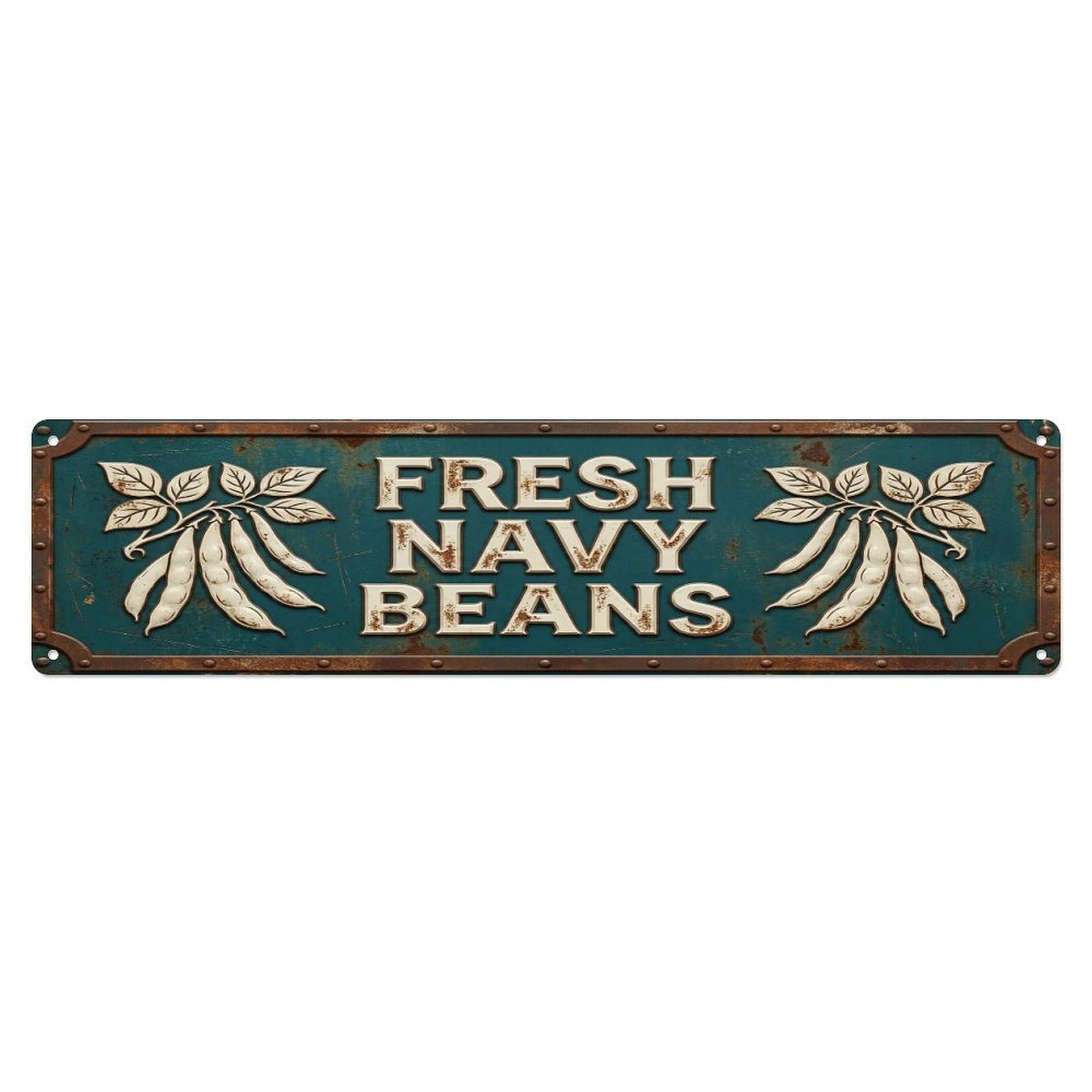 FRESH NAVY BEANS Vintage Legume Rustic Farmhouse Metal Tin Sign