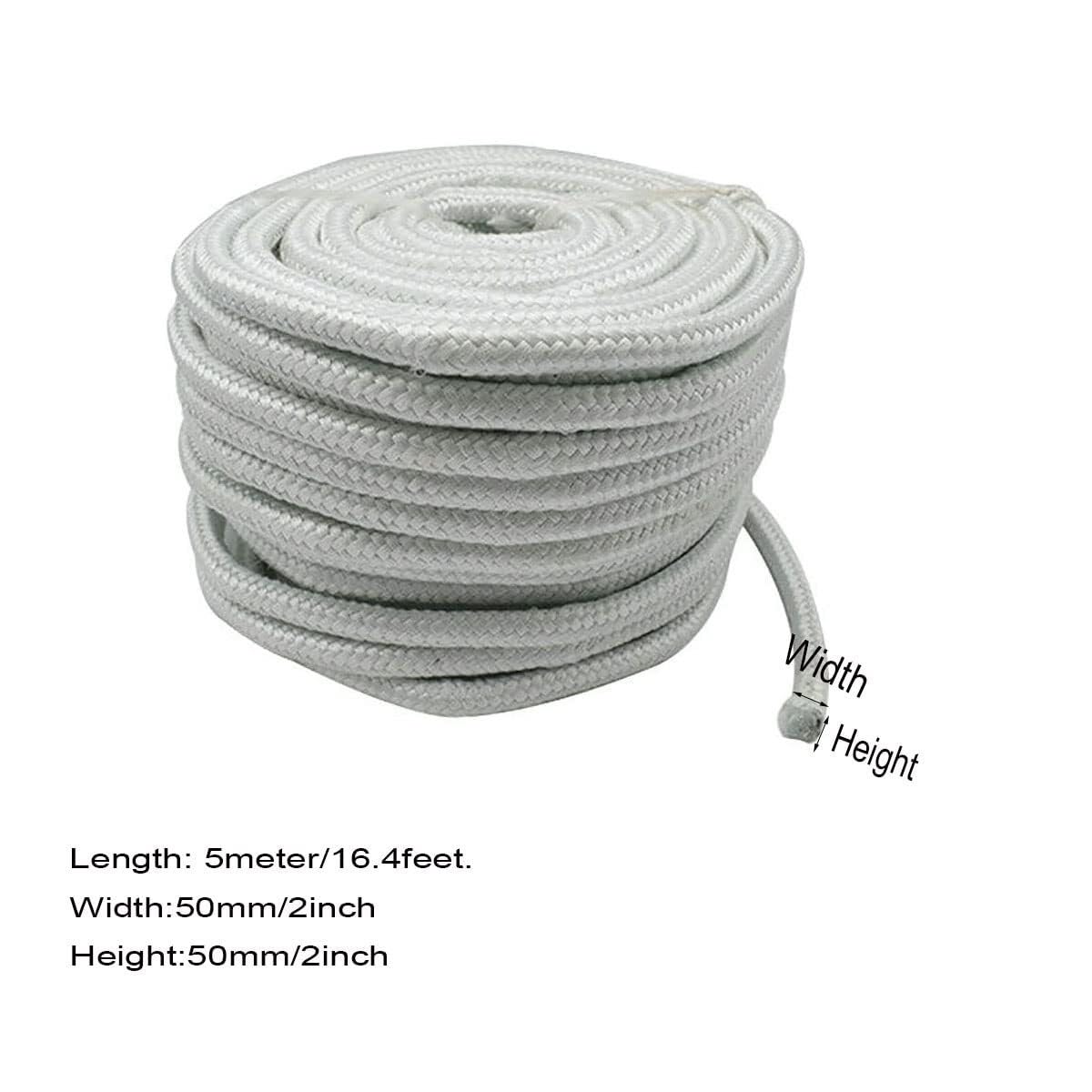 Filo di tenuta in fibra di ceramica intrecciata, quadrato, lunghezza 5 m, spessore 6-50 mm, resistente al calore, come guarnizione di ricambio per porte del radiatore, stufe | Diametro: 50 mm