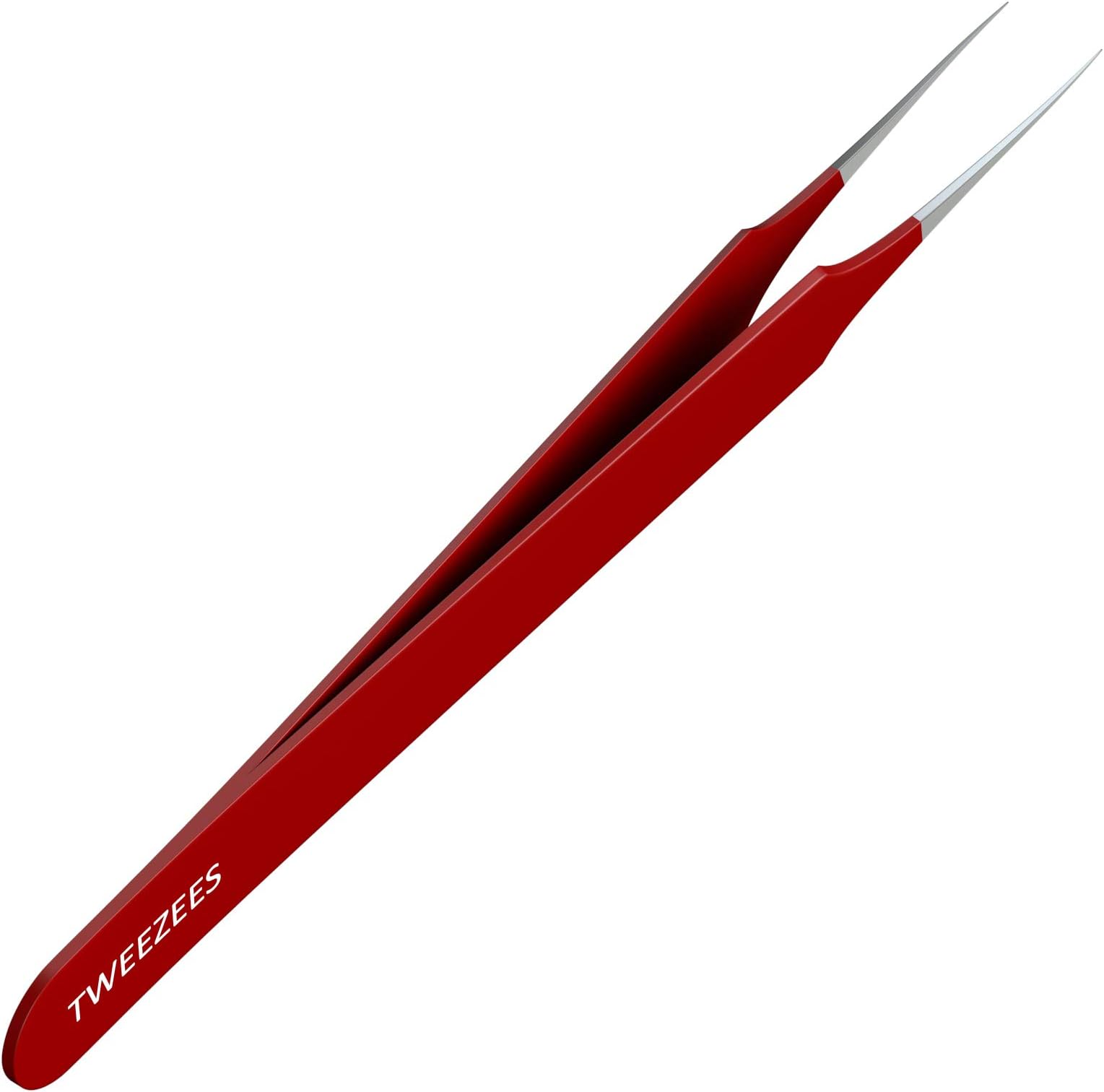 Professional Pointed Ingrown Hair Splinter Tip Tweezers - Tweezees Precision Red Coated Stainless Steel Tweezers - Extra Sharp and Perfectly Aligned for Ingrown Hair Treatment & Splinter Removal (Red)
