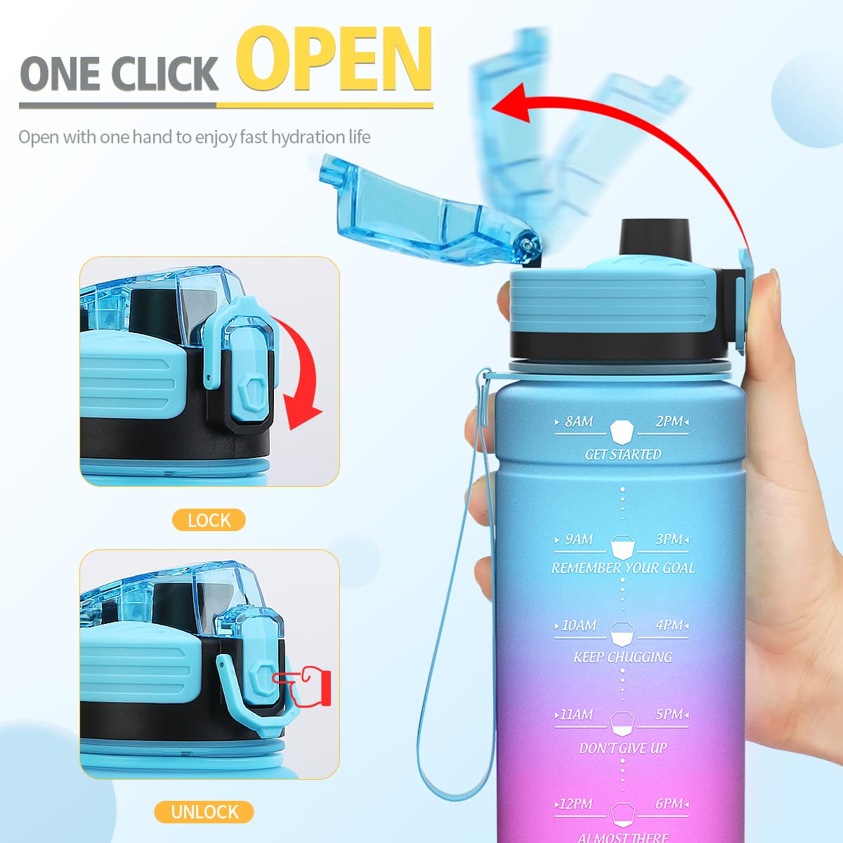 Borraccia Sportiva Motivazionale 2L - Con Indicatore Tempo E Scala, Senza BPA, Design Moderno - Foto 2