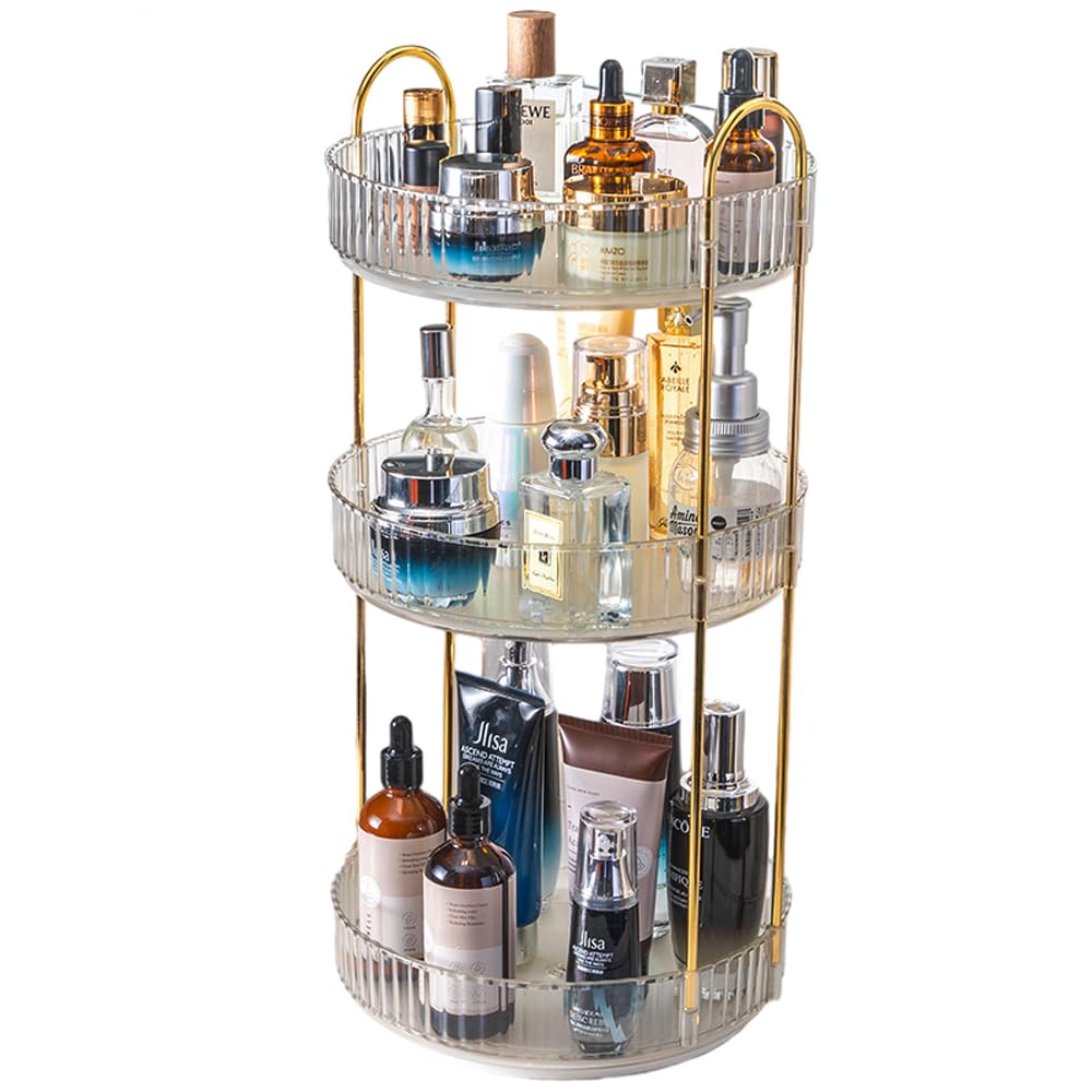NUODWELL 360° Drehbar Make up Organizer, Drehbarer Make-up-Organizer für Schminktisch Make-up-Aufbewahrung Parfüm-Organizer für Parfums und Make-up, Hautpflege, Toilettenartikel (3 Etagen, Klar Weiß)