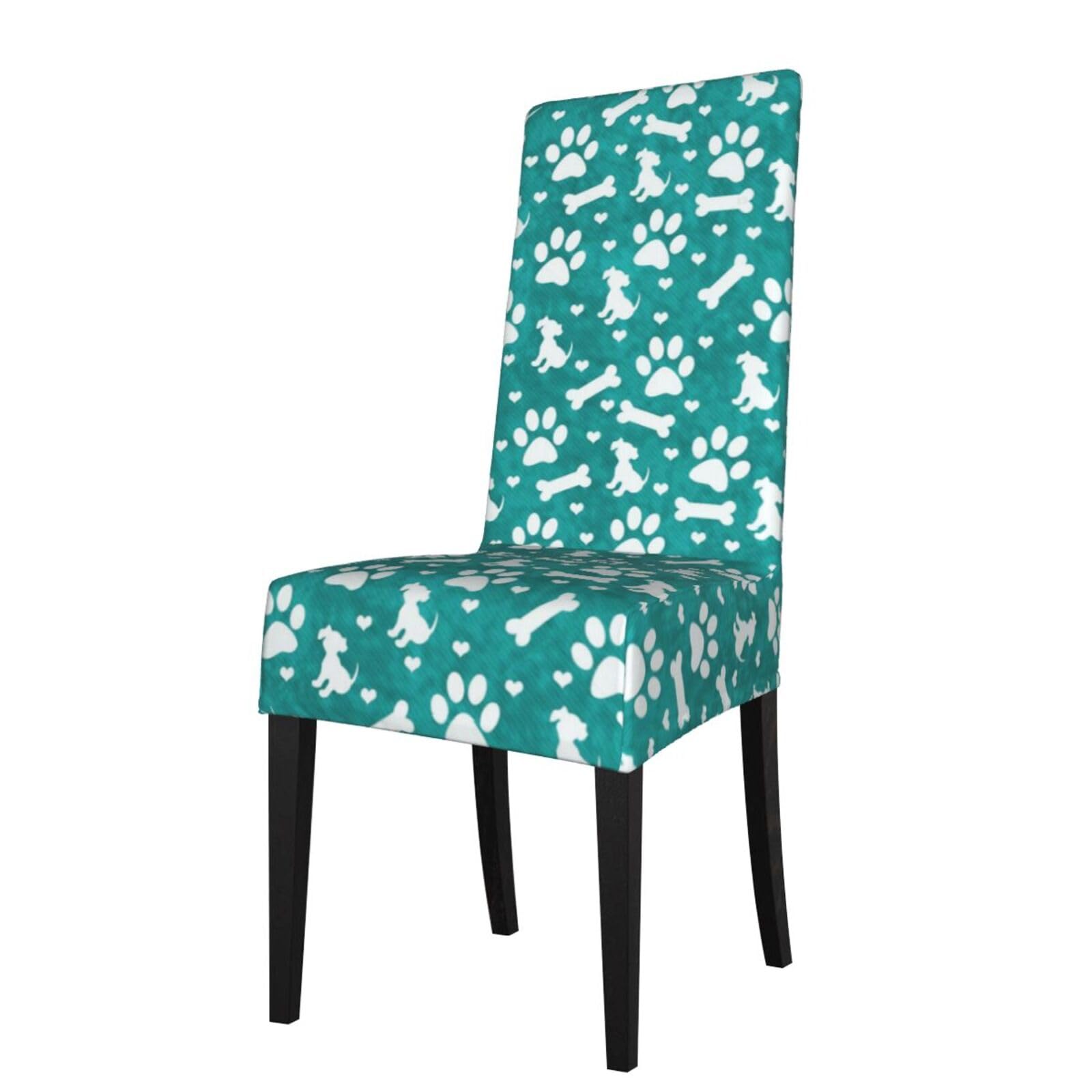 Lkymoh As Picture Teal White Dog Paws Print Puppy Blue, Chair Covers Stretch Chair Slipcovers For Dining Room, For Party Pet Protection Universal Fit Soft Polyester