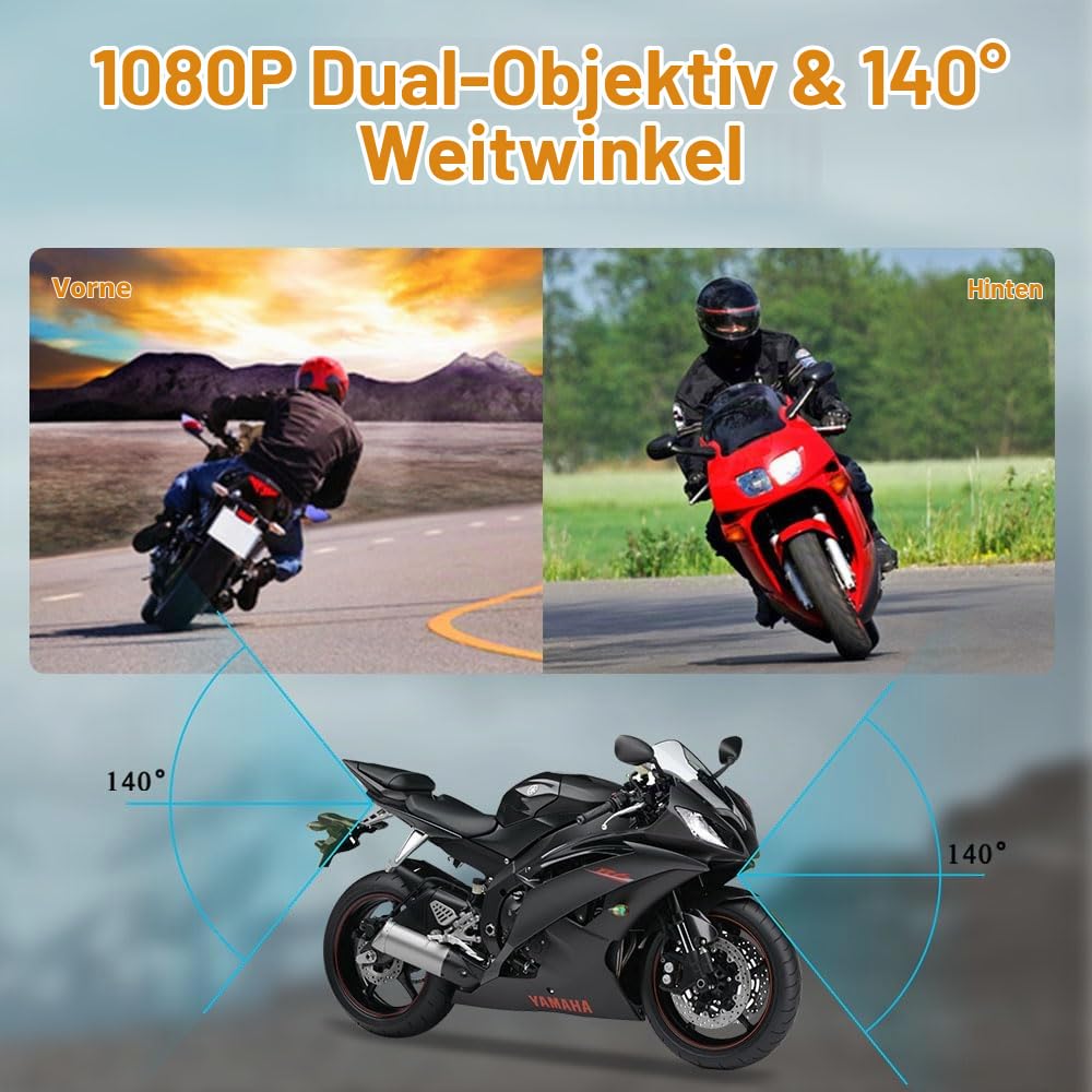 VSYSTO Motorrad Carplay Bildschirm, Kabelloses CarPlay und Android Auto, 5.0 Zoll Tragbare Wasserdichtem Touchscreen 1080P Motorrad-Kamera mit GPS Navigation, Bluetooth, Parkmonitor, Rückfahrkamera
