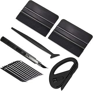Gomake Vehicle Vinyl Wrap Window Tint Film Tool Kit Include 4 Inch Felt Squeegee, Retractable 9mm Utility Knife and Blades, Zippy Vinyl Cutter and Mini Go Corner Squeegee for Car Wrapping (5 Tools)