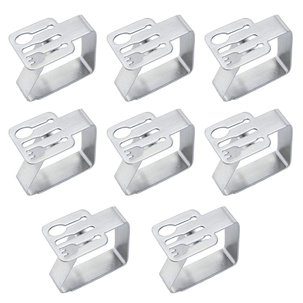 MIAO JINMIAO JIN 8 Pcs Stainless Steel Tablecloth Clips Tableware Shape Adjustable Cloth Clip Tablecloth Clamp Holder Table Cover Clamps for Home Wedding Party Picnic