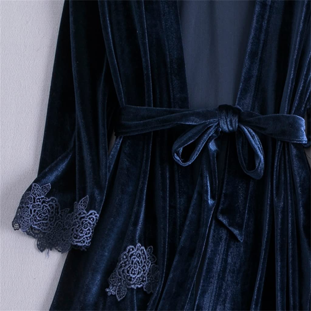 Velvet 2PCS Bridal Wedding Robe Set Autumn And Winter Sexy Backless Halter Top Female Pajamas Bathrobe Robe(L code)