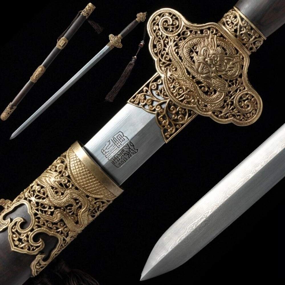 GLW Sword Hand Forged Pattern Steel Blade Sky Dragon Sword Pure Copper Fittings #5006