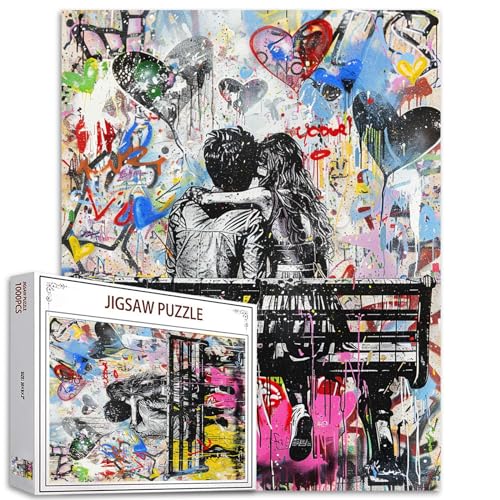 Tucocoo Banksy Graffiti-Puzzles für Erwachsene, 1000 Teile, Paare, die auf der Bank sitzen, Puzzle, 50 x 70 cm… – Ansicht 1