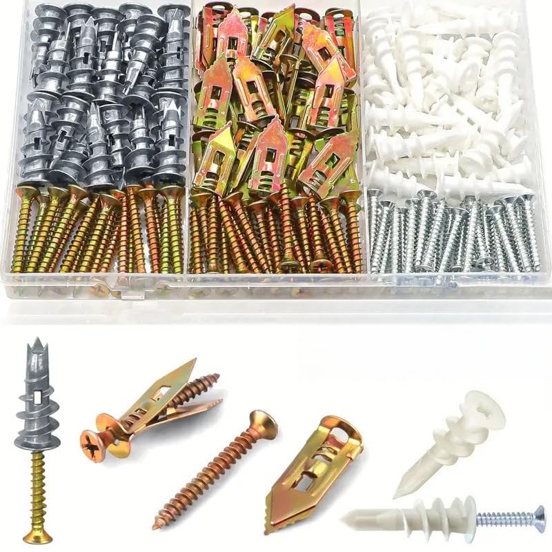 148pcs Self-Drilling Drywall Anchors with Screws Kit,Self Tapping Screws and Expansion Anchors Kit for Drywall Concrete Brick