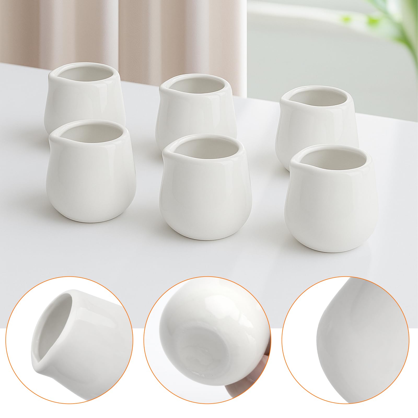 APOMOONS 6 Stück Milchkännchen Klein, Milchkännchen Porzellan mit Keramiklöffel, Sauciere Porzellan für Milch Kaffee Sirup Soßen (50ml, Weiß)